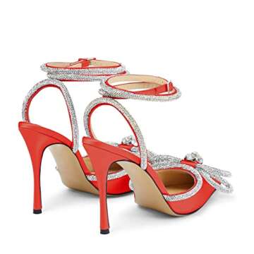 Luxury Red Heeled Sandals with Crystal Embellishments