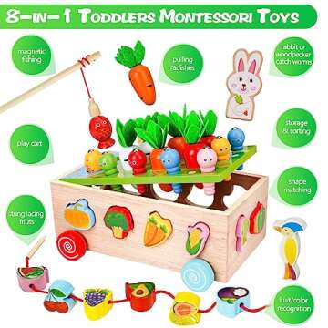 Toddlers Montessori Toys for 1 2 3 Year Old, Wooden Educational Shape Sorting Toys Gifts for Kids 2-4 Girl Boy Baby, Preschool Learning Fine Motor Skills Game, Carrot Harvest Toddler Toys for 2-3