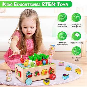 Toddlers Montessori Toys for 1 2 3 Year Old, Wooden Educational Shape Sorting Toys Gifts for Kids 2-4 Girl Boy Baby, Preschool Learning Fine Motor Skills Game, Carrot Harvest Toddler Toys for 2-3
