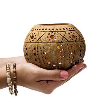 Jollifers Handmade Coconut Shell Candle Holders Set of 3