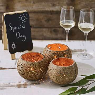 Jollifers Handmade Coconut Shell Candle Holders Set of 3