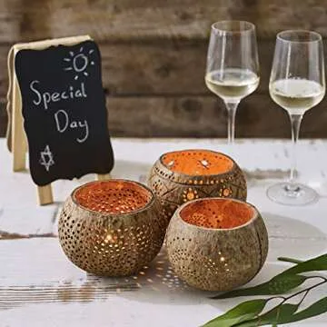 Jollifers Handmade Coconut Shell Candle Holders Set of 3