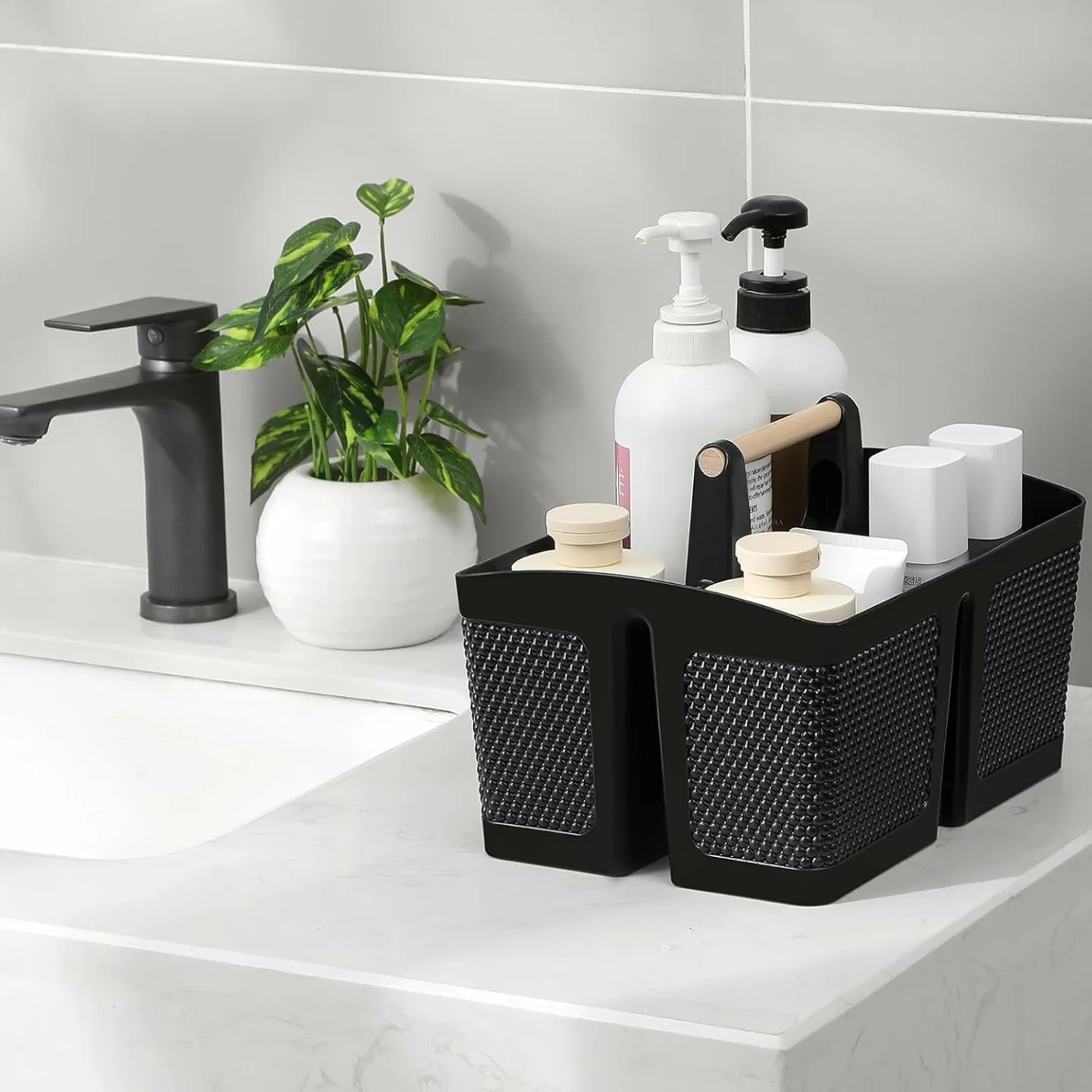 Black Portable Shower Caddy - Dorm & Bathroom Organizer