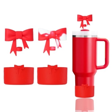 Adorable YAYAYOUNG Stanley Cup Accessories Set - Silicone Straw Covers & Boots (2Pcs Each, Red)