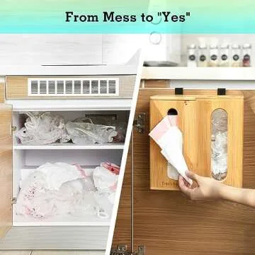 Trash Bag Dispenser & Grocery Bag Holder -2 in 1-Bamboo Plastic Bag Holder with Large Storage Capaci...