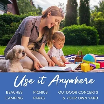 scuddles Extra Large Picnic Blankets Dual Layers Beach Blanket 60 X 60 Water-Resistant Outdoor Picnic Mat Spring Summer Blue and White Striped