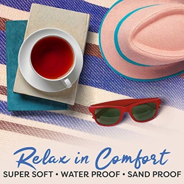 scuddles Extra Large Picnic Blankets Dual Layers Beach Blanket 60 X 60 Water-Resistant Outdoor Picnic Mat Spring Summer Blue and White Striped