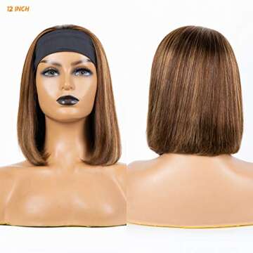 LUVME HAIR Short Bob Headband Wig Straight Hair Blonde Highlight Wig Human Hair For Black Women Glue...