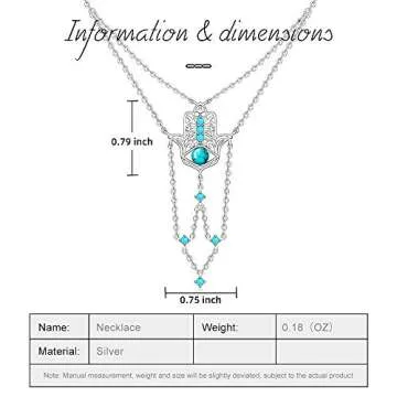 Evil Eye Hamsa Hand Necklace Opal Layered Necklaces for Women S925 Sterling Silver Dainty Boho Fatima Hand Turquoise Blue Genuine Personalised Simple Name Jewelry