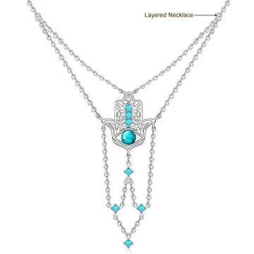 Evil Eye Hamsa Hand Necklace Opal Layered Necklaces for Women S925 Sterling Silver Dainty Boho Fatima Hand Turquoise Blue Genuine Personalised Simple Name Jewelry