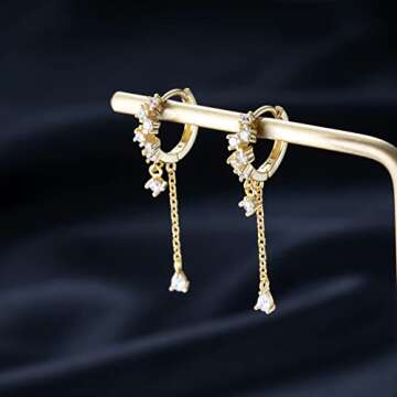 SLUYNZ 925 Sterling Silver CZ Hoop Earrings Dangle for Women Teens Girls Teardrop Huggie Earrings Drop Water Droplets Dangle Earrings Drop (B-yellow)