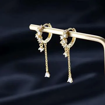 SLUYNZ 925 Sterling Silver CZ Hoop Earrings Dangle for Women Teens Girls Teardrop Huggie Earrings Drop Water Droplets Dangle Earrings Drop (B-yellow)