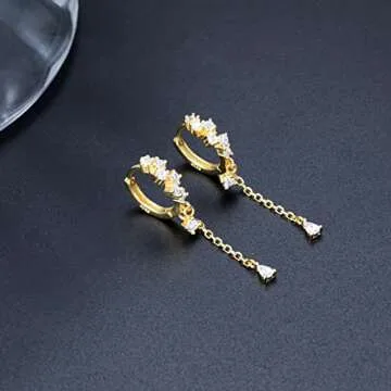 SLUYNZ 925 Sterling Silver CZ Hoop Earrings Dangle for Women Teens Girls Teardrop Huggie Earrings Drop Water Droplets Dangle Earrings Drop (B-yellow)