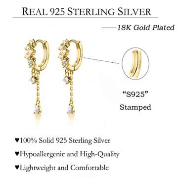 SLUYNZ 925 Sterling Silver CZ Hoop Earrings Dangle for Women Teens Girls Teardrop Huggie Earrings Drop Water Droplets Dangle Earrings Drop (B-yellow)