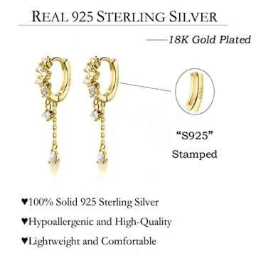 SLUYNZ 925 Sterling Silver CZ Hoop Earrings Dangle for Women Teens Girls Teardrop Huggie Earrings Drop Water Droplets Dangle Earrings Drop (B-yellow)