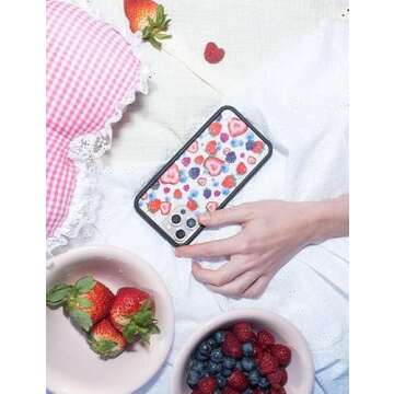 Wildflower Cases - Fruit Tart Case, Compatible with Apple iPhone 15 | Berries, Fruit, Cute, White, Trendy, Blue - Protective Black Bumper, 4ft Drop Test Certified, Women Owned Small Business