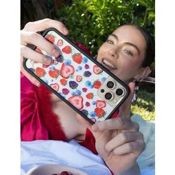 Wildflower Cases - Fruit Tart Case, Compatible with Apple iPhone 15 | Berries, Fruit, Cute, White, Trendy, Blue - Protective Black Bumper, 4ft Drop Test Certified, Women Owned Small Business
