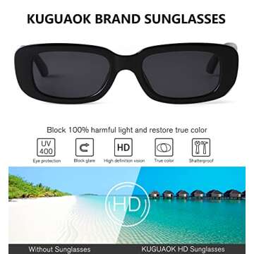 KUGUAOK Trendy Rectangle Sunglasses for Women Retro Small Square Sun Glasses UV 400 Protection Travel Goggles 3/4PACK