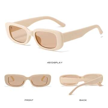 KUGUAOK Trendy Rectangle Sunglasses for Women Retro Small Square Sun Glasses UV 400 Protection Travel Goggles 3/4PACK