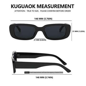 KUGUAOK Trendy Rectangle Sunglasses for Women Retro Small Square Sun Glasses UV 400 Protection Travel Goggles 3/4PACK
