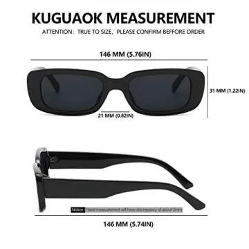 KUGUAOK Trendy Rectangle Sunglasses for Women Retro Small Square Sun Glasses UV 400 Protection Travel Goggles 3/4PACK