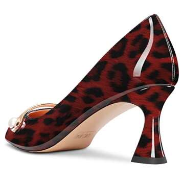 Castamere Women High Heel Pointed Toe Slip-on Patchwork Pumps Wedding Prom Casual 3.3 Inches Heels Burgundy Wine Red Leopard 5 M US
