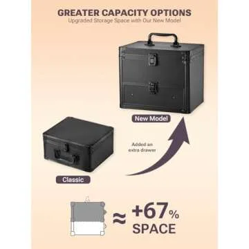 Qislee Makeup Box with A Detachable Lighted Mirror, Waterproof Travel Train Case, Cosmetic Organizer and Makeup Suitcase with Adjustable Dividers, Magnetic LED Mirror (Black)