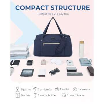 BAGSMART 31L Quilted Weekender Bag with Laptop Compartment