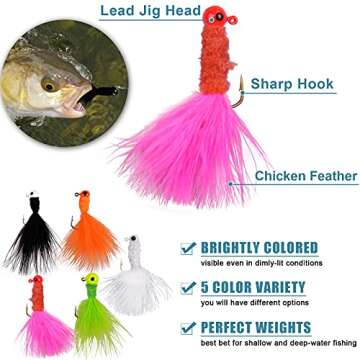 Jig Heads for Fishing Crappie Jig Head Marabou Feather Jig Lures Round Ball Head Jig Hooks Hair Jig ...