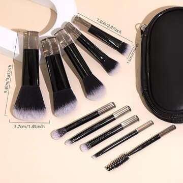 Portable ON THE GO Makeup Brush Set, COSHINE 10pcs Easy-taken Mini Full Complete Function Cosmetic Brushes Kit with Brush Pouch (black)