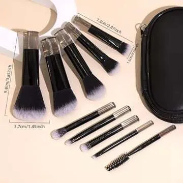 Portable ON THE GO Makeup Brush Set, COSHINE 10pcs Easy-taken Mini Full Complete Function Cosmetic Brushes Kit with Brush Pouch (black)