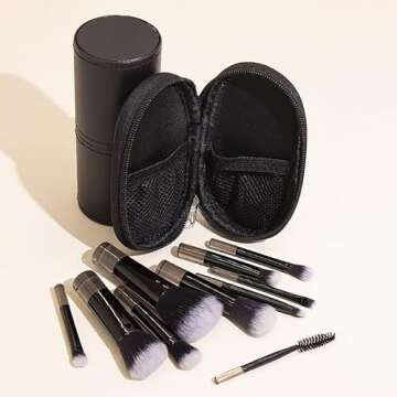Portable ON THE GO Makeup Brush Set, COSHINE 10pcs Easy-taken Mini Full Complete Function Cosmetic Brushes Kit with Brush Pouch (black)