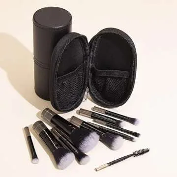 Portable ON THE GO Makeup Brush Set, COSHINE 10pcs Easy-taken Mini Full Complete Function Cosmetic Brushes Kit with Brush Pouch (black)