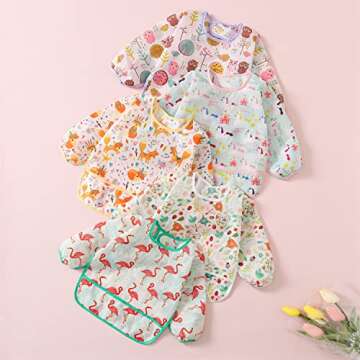 ElecMotive 5 Pack Long Sleeve Bibs for Baby and Toddler