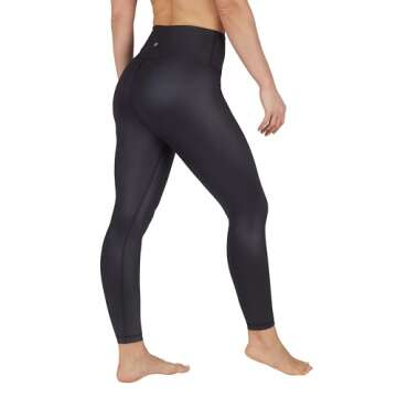 90 Degree By Reflex Womens High Waist High Shine Faux Leather Disco Ankle Leggings - Black Cire - La...