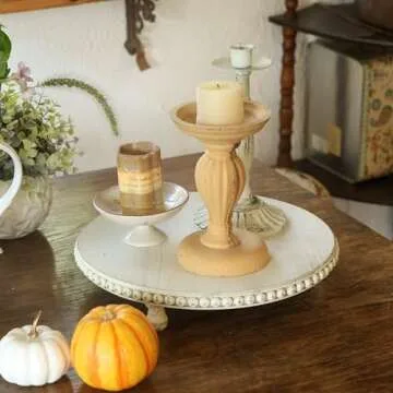 LITIVY Wooden Tray for Home Decor, Farmhouse Decor Round Wood Tray, Decorative Tray for Living Room ...