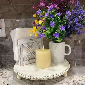 LITIVY Wooden Tray for Home Decor, Farmhouse Decor Round Wood Tray, Decorative Tray for Living Room Decor Coffee Table Decor Kitchen Table Decor or House Decor (White)