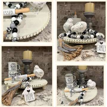 LITIVY Wooden Tray for Home Decor, Farmhouse Decor Round Wood Tray, Decorative Tray for Living Room Decor Coffee Table Decor Kitchen Table Decor or House Decor (White)