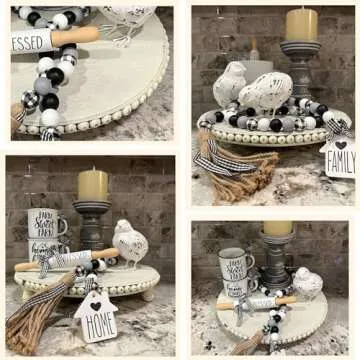 LITIVY Wooden Tray for Home Decor, Farmhouse Decor Round Wood Tray, Decorative Tray for Living Room Decor Coffee Table Decor Kitchen Table Decor or House Decor (White)