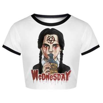 Womens Crop Tops Summer Casual Short Sleeve Goth Halloween Print Cropped T Shirts