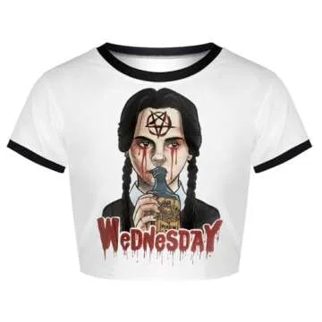 Womens Crop Tops Summer Casual Short Sleeve Goth Halloween Print Cropped T Shirts