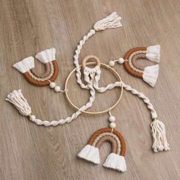 Rainbow Baby Mobile Hanging Macrame Baby Mobile Rainbow Neutral Baby Crib Mobile Kids Room Nursery D...