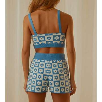 ROAONOCOMO Women Y2K Knitted 2 Piece Shorts Set Floral Print Crop Camis High Waist Short Pants Outfits Summer Streetwear