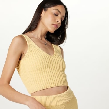 The Drop Women's Sylvie Double V-Neck Textured Rib Cropped Sweater Tank