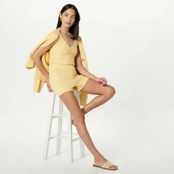 The Drop Women's Sylvie Double V-Neck Textured Rib Cropped Sweater Tank