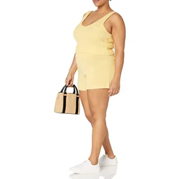 The Drop Women's Sylvie Double V-Neck Textured Rib Cropped Sweater Tank