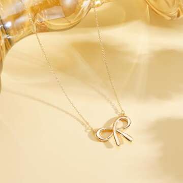 VULETO Gold Bow Necklace Elegant Jewelry for Women