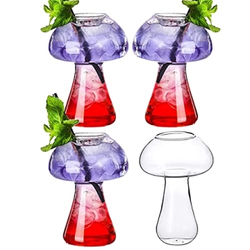 SuproBarware Mushroom Glasses Cocktail Cup Set - Clear Glass Drinkware for Parties