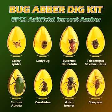 Amber Dig Kit - Insects in Resin, 8 Insects Specimens Excavation Kit, Gemstone Bugs for Kids, Fossil...