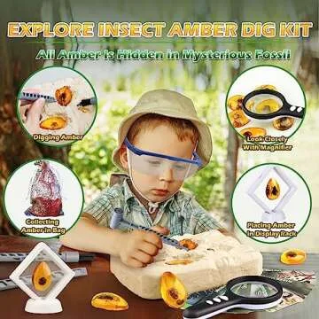 Amber Dig Kit - Insects in Resin, 8 Insects Specimens Excavation Kit, Gemstone Bugs for Kids, Fossil Bug Toys Dig Kits for Bugs Collection, Insect Toys for Boys Girls 6 and up Year Old Birthday Gifts